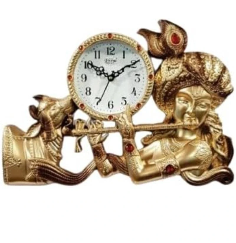 Quartz Analog Latest Stylish New Models Wall Clock with God Radha Kishan Frame for Home Living Room Hall Bedroom Home Decor Big Size Wall Clock