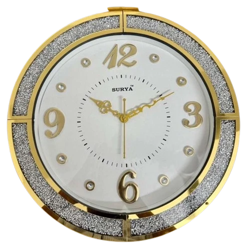 "Surya Gold Frame Round Analog Clock - Modern Home Decor"