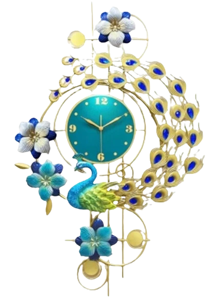 Ancient Clock Makers Beautiful Iron Peacock Floral Design Multicolor Analog English Numbers Wall Clock