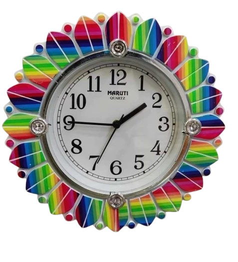 "Rainbow Rim Wall Clock with Silver Bezel and Black Numbers"