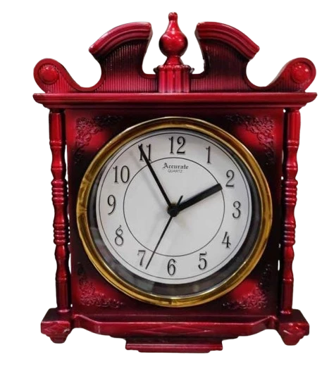 "Red Accurate Quartz Wall Clock with Gold Trim and White Face"