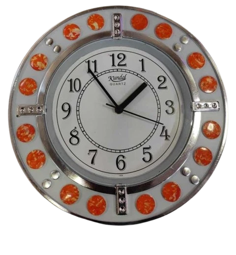 "Round Kundal Quartz Wall Clock with Orange Accents"