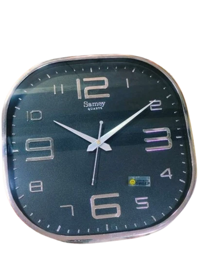 "Black and Silver Wall Clock Samey Quartz"