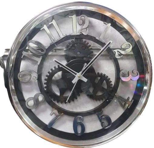 "Black and Silver Wall Clock with Gears"