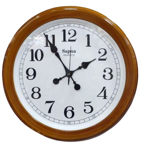 "20-Inch Round Analog Sapna Wall Clock with Brown Wooden Frame"
