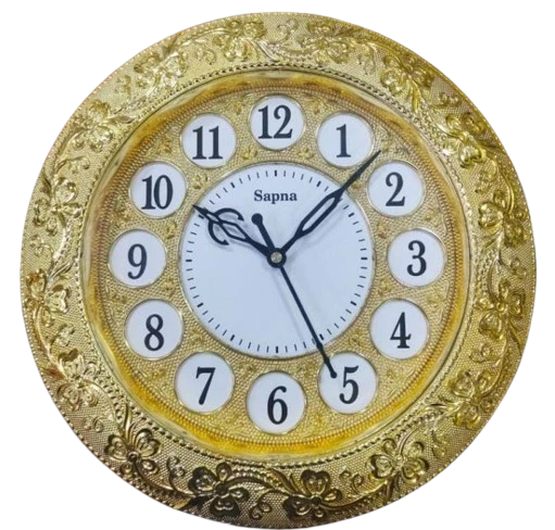 "Gold Sapna 10 inch Wall Clock with Floral Carvings"