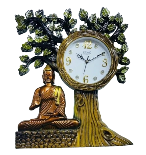 "Real Quartz Wooden Tree and Buddha Wall Clock"