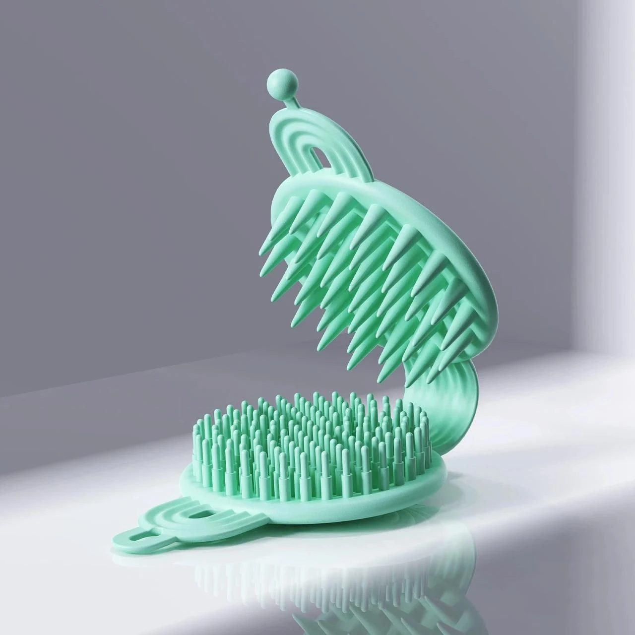 Double Side head massager 2 in 1 double sided shampoo brush silicone soft bristles brush with hanging handheld scalp massager brush cleaning