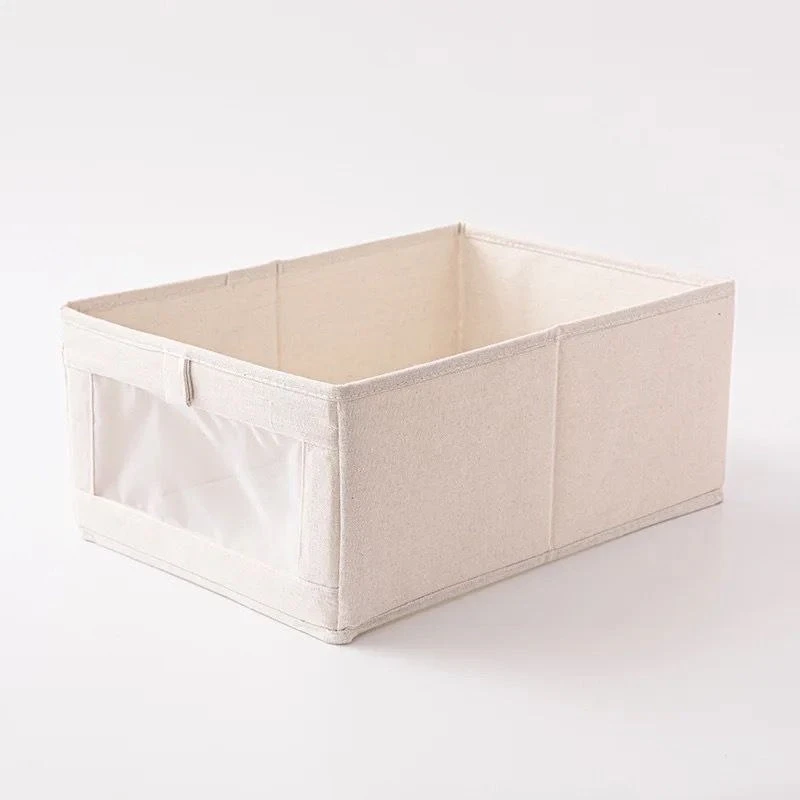 Cotton Linen Clothes Pants Storage Box | Foldable Wardrobe Clothing Sorting Box for Collection Toy Sundries Cloth Storage Basket