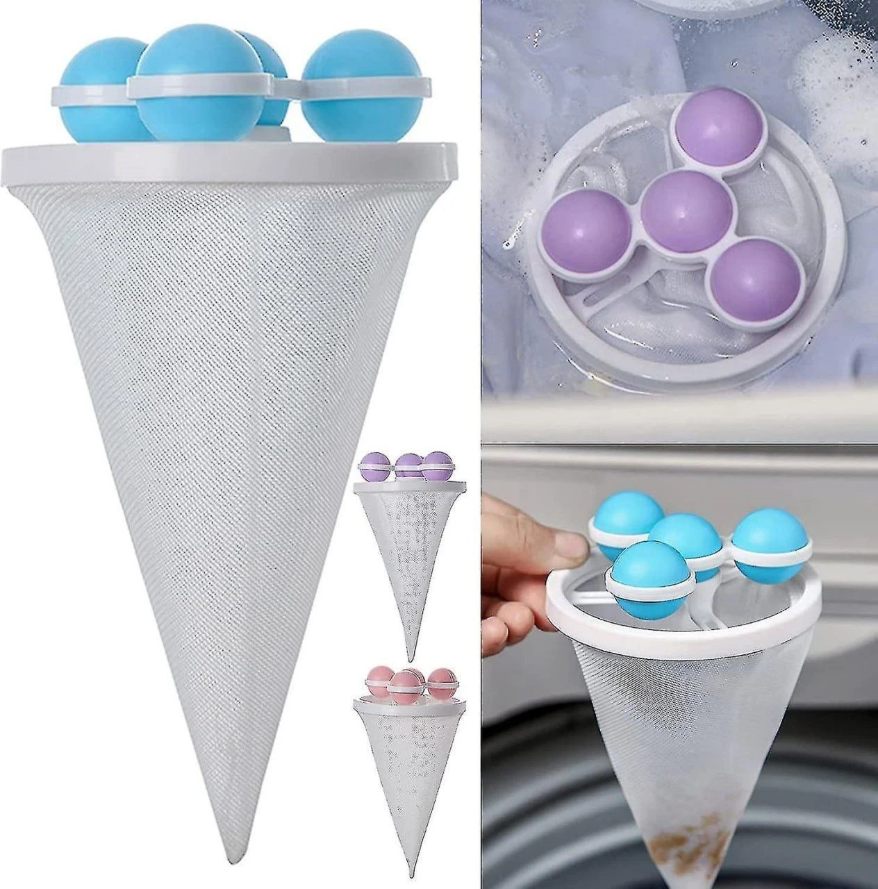 Washing Machine Floating Lint Mesh Bag, Ball-Type Washing Machine Hair Remover Filter Net Pouch, Reusable Washing Cleaning Supplies Floating Pet Fur Catcher