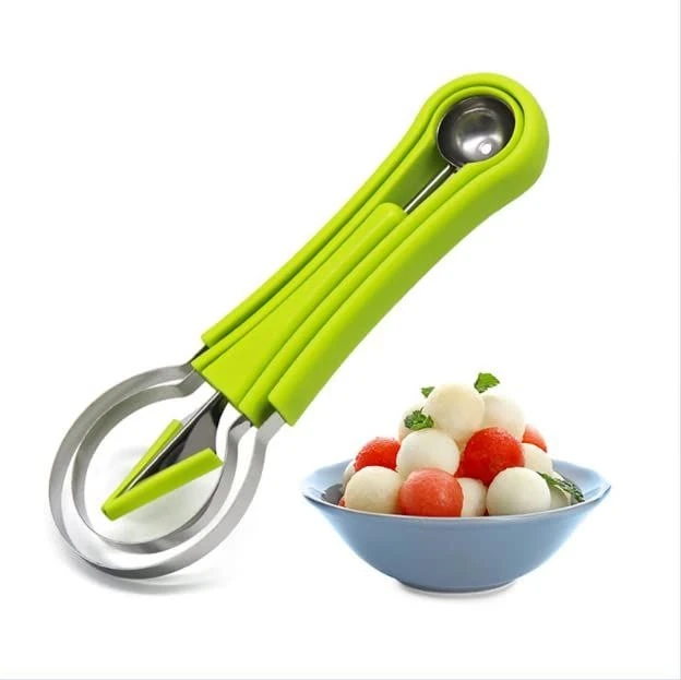 4 in 1 Melon Baller, Stainless Steel Multifunctional Dig Scoop with Fruit Carving Knife, for DIY Fruit Salads and Desserts, Cake
