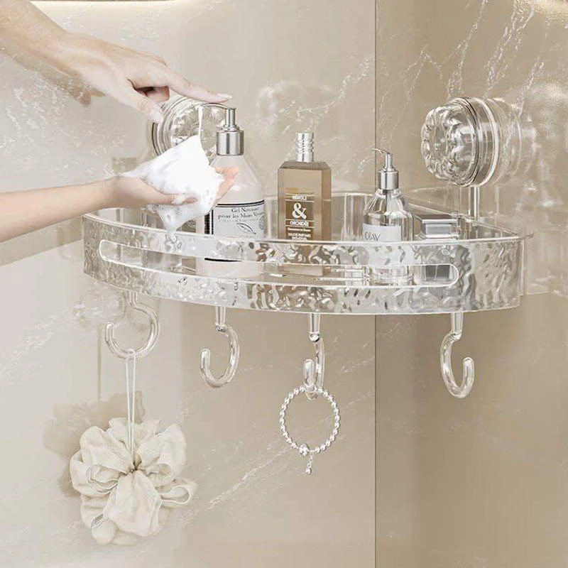 Texture Bathroom Corner Triangles Corner Organizer with 4 Hooks, Design of Drainage Holes