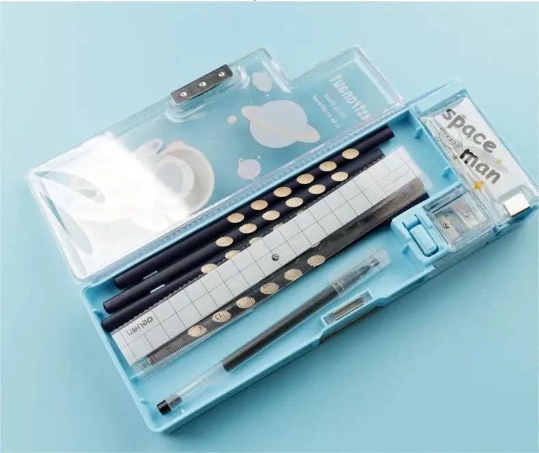 Magnetic Double Compartment Pencil Box for Kids Organizer for Kids Girls, Boys Return Gifts Geometry Box Stationery Pencil Box color = blue,pink(2 color )