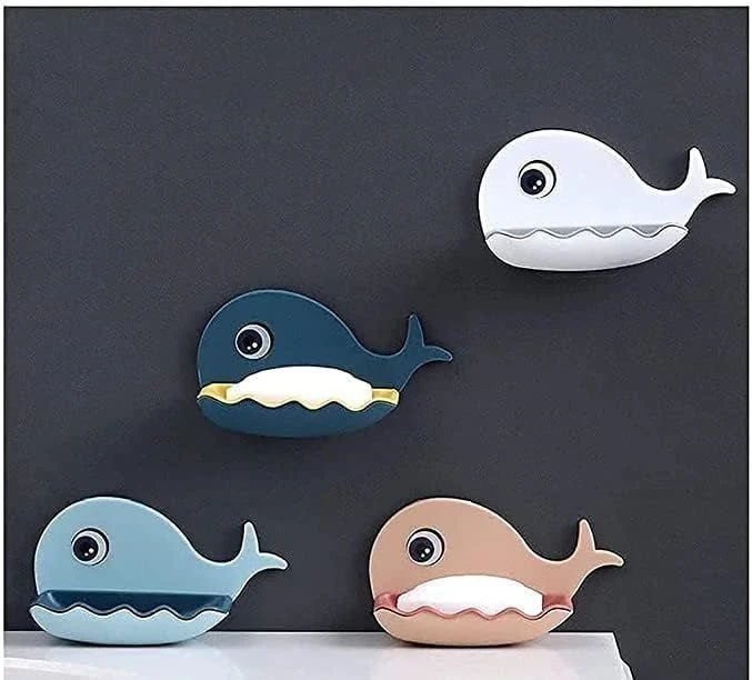 Fish Design Soap Holder Dish for Bathroom Kitchen Sink, Magic Stickers, Adhesive Waterproof Wall Mounted Bar Soap Dish Holder