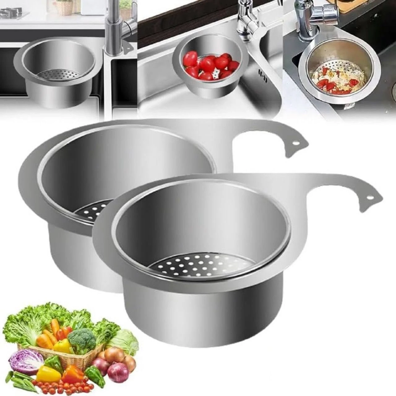 Steel Sink Strainer Basket | Swan Drain Rack | Multipurpose Triangle Sink Drainer Basket | Hanging Filtering Draining Rack for Sink Food