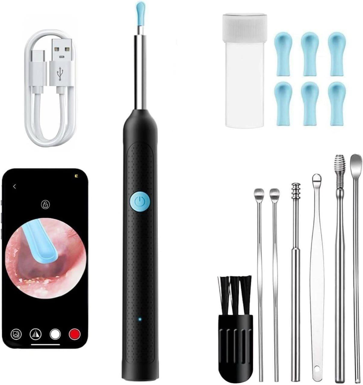 Earwax Cleaner With Camera | LED Flashlight Earwax Cleaner | Earwax cleaner tool kit with 1080P camera WIFI & LED Light