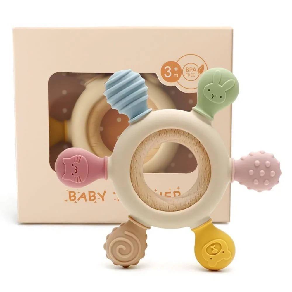 Silicone Baby Teether | Silicone Baby Teether | Infant Wooden Teether | Baby Teething Toys
