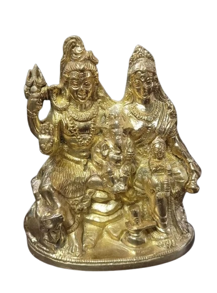 Brass Shiva Parvati Shiv Parivar Shankar Bhagwan Ganesh Family Murti Idol Statue for puja.