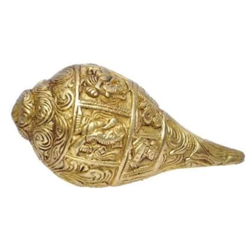 Brass Shankh Conch Shell Lord Ganesha Design Gift for Pooja, Home Temple