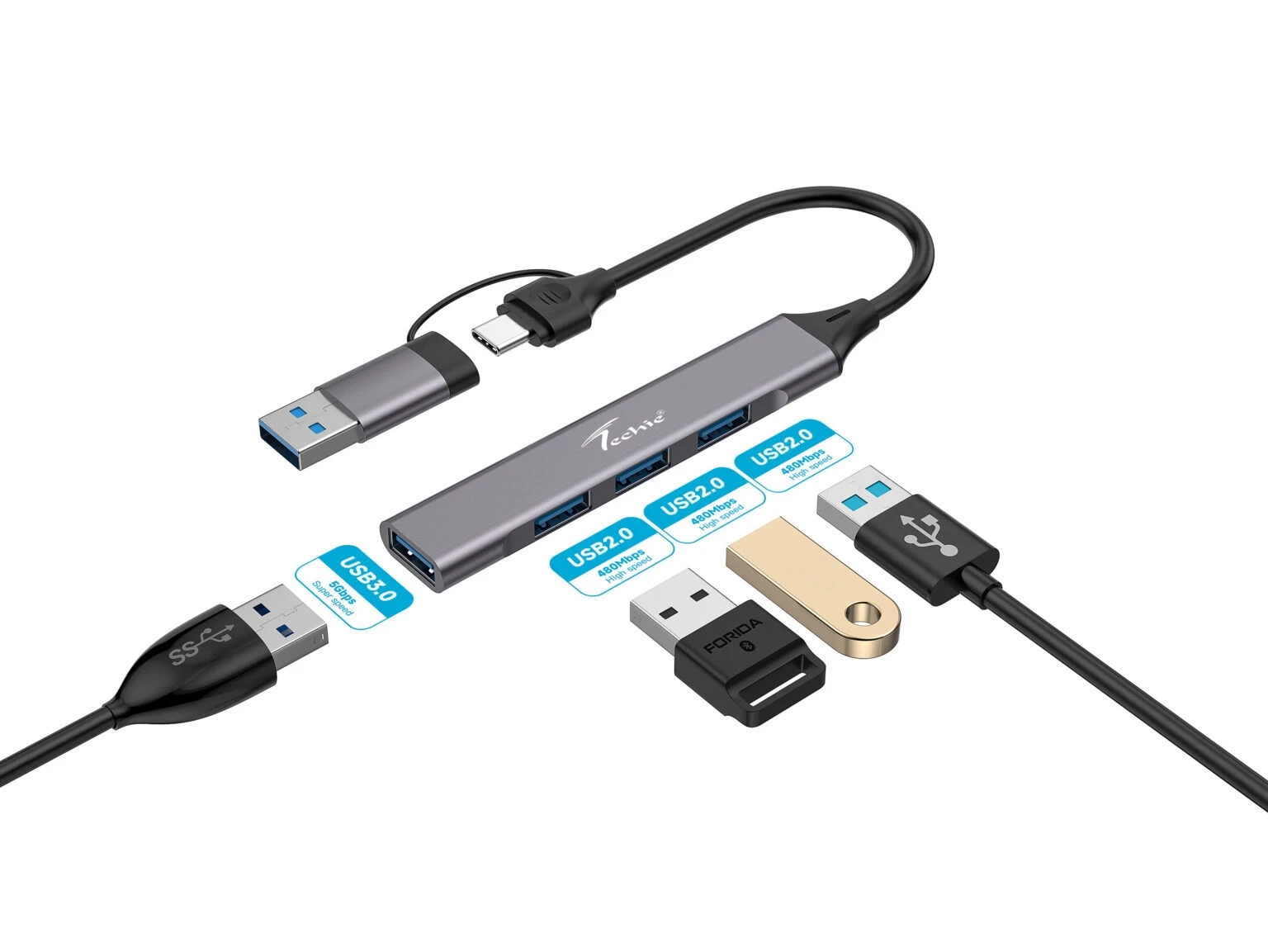 Enhance Your Device’s Connectivity with 4-in-2 USB/Type-C Hub – 3 x USB 2.0 & 1 x USB 3.0 Ports for MacBook, Laptop, PC