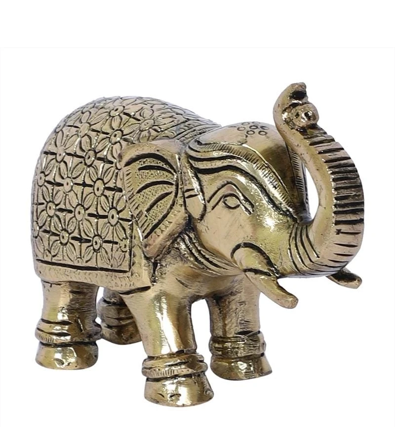 5 Inches Ethnic Carved Elephant Brass Showpiece Decorative Showpiece