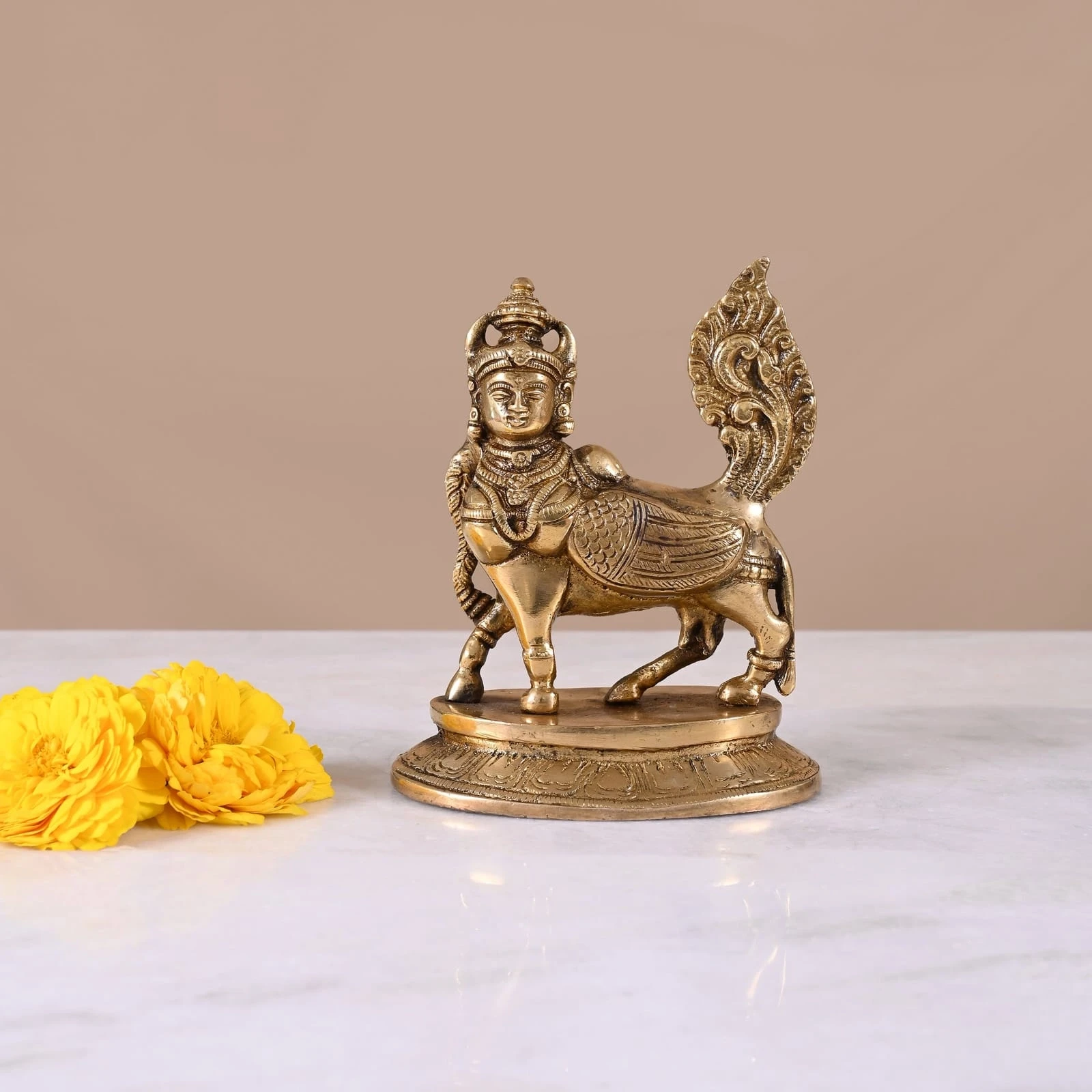 Brass Kamadhenu Cow/Nandi God Idol Religious Sculpture Figurine for Home & Office