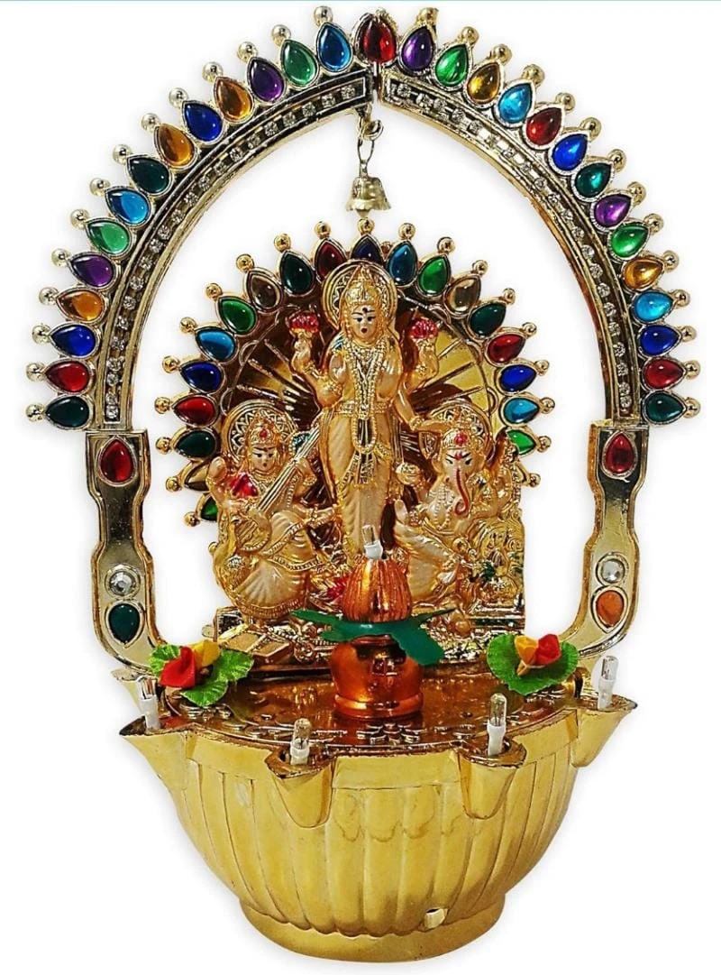 Gold Plastic Electric Ganesha Chakra Revolving Diya