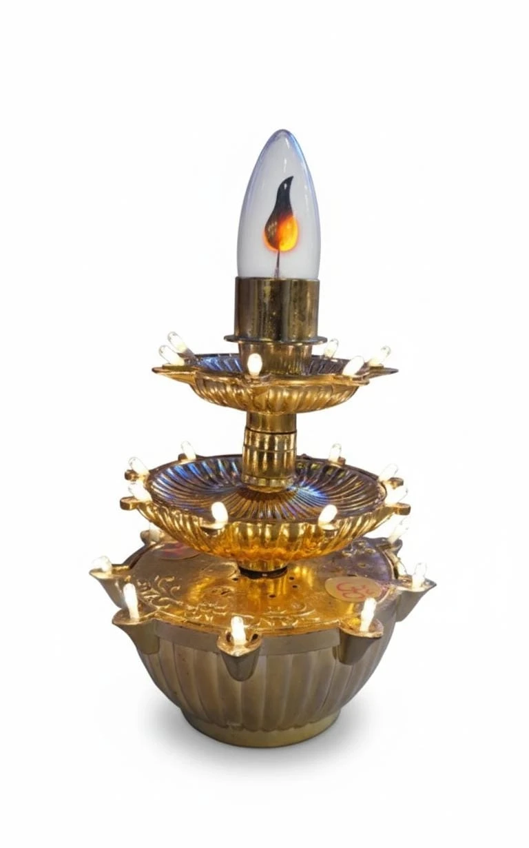 Traditional Electric 3-Tier Step Diya Lamp for Diwali Decoration