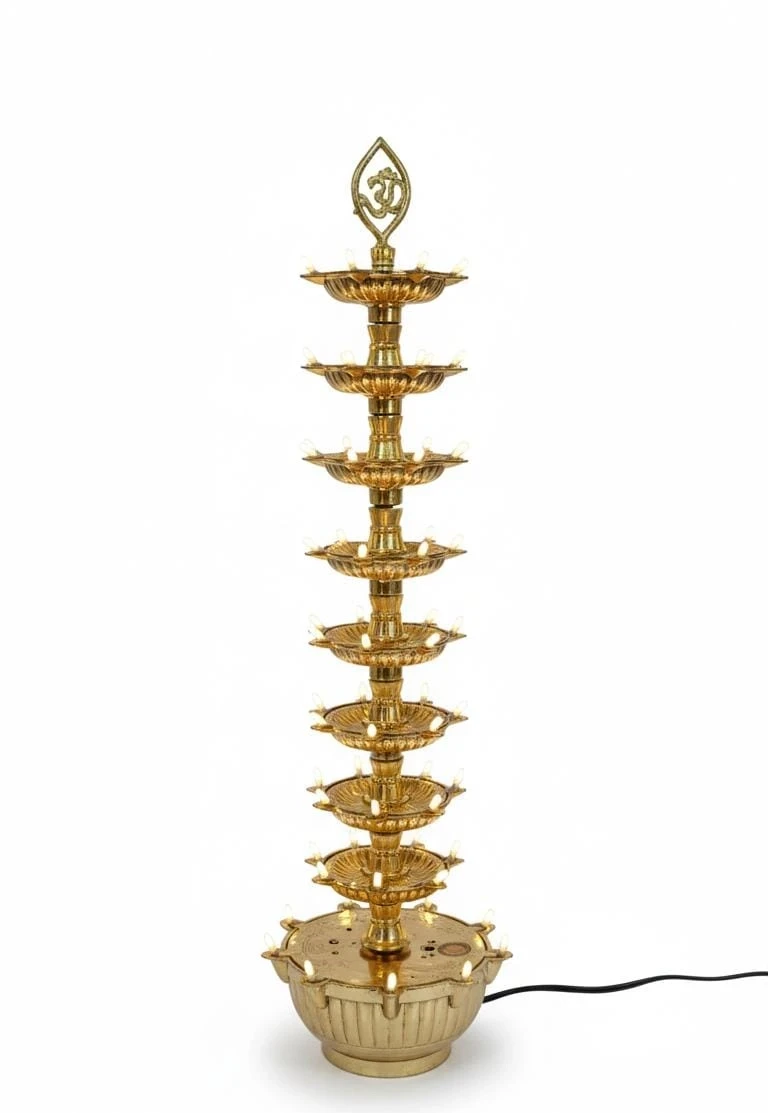 9-Tiered Brass Electric Diya with Om Symbol