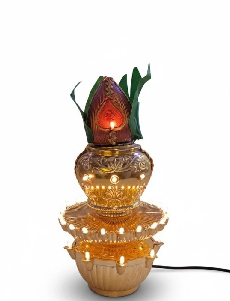 Traditional Kalash & Coconut Electric LED Diya Lamp for Diwali
