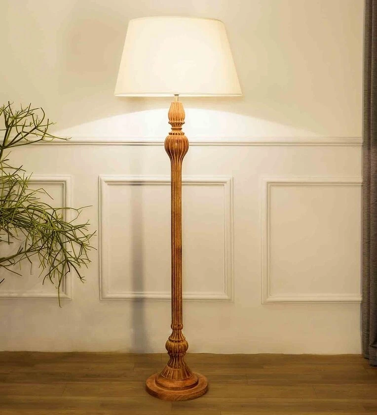 Brown Shade Floor Lamp With Wood Base