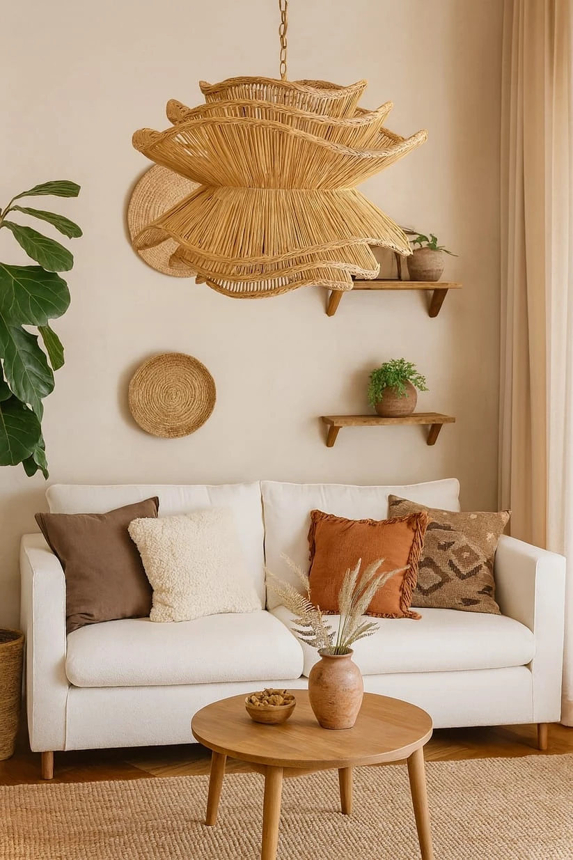 Chandelier for Staircase | Rattan Hanging Light