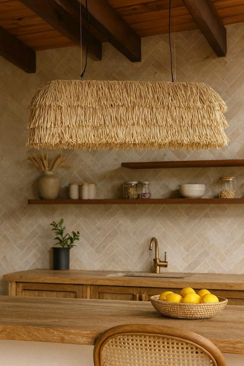 Rattan Chandelier for Dining Room | Cane Hanging Light