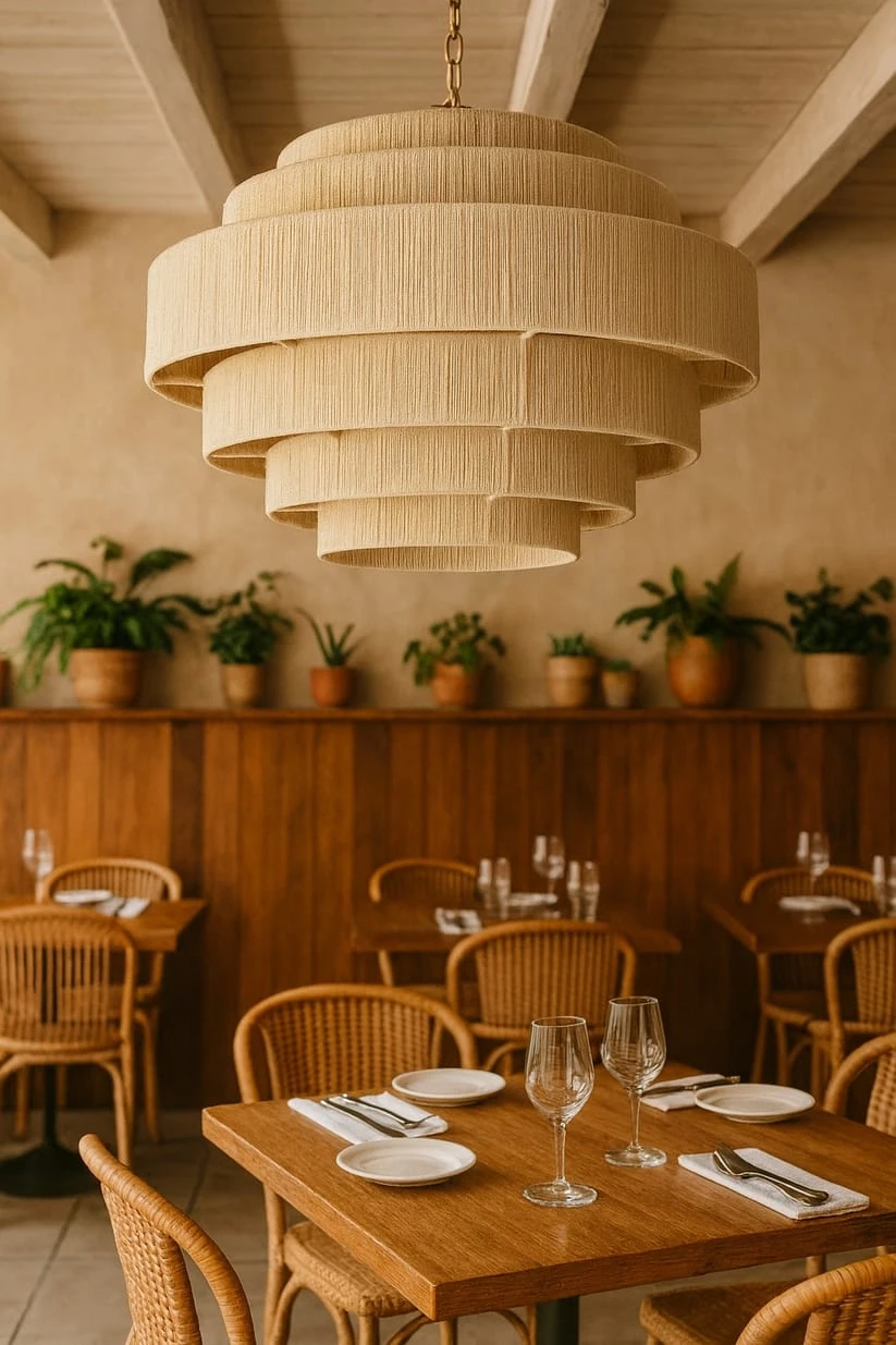 Jute Chandelier for Living Room | Natural Hanging Light