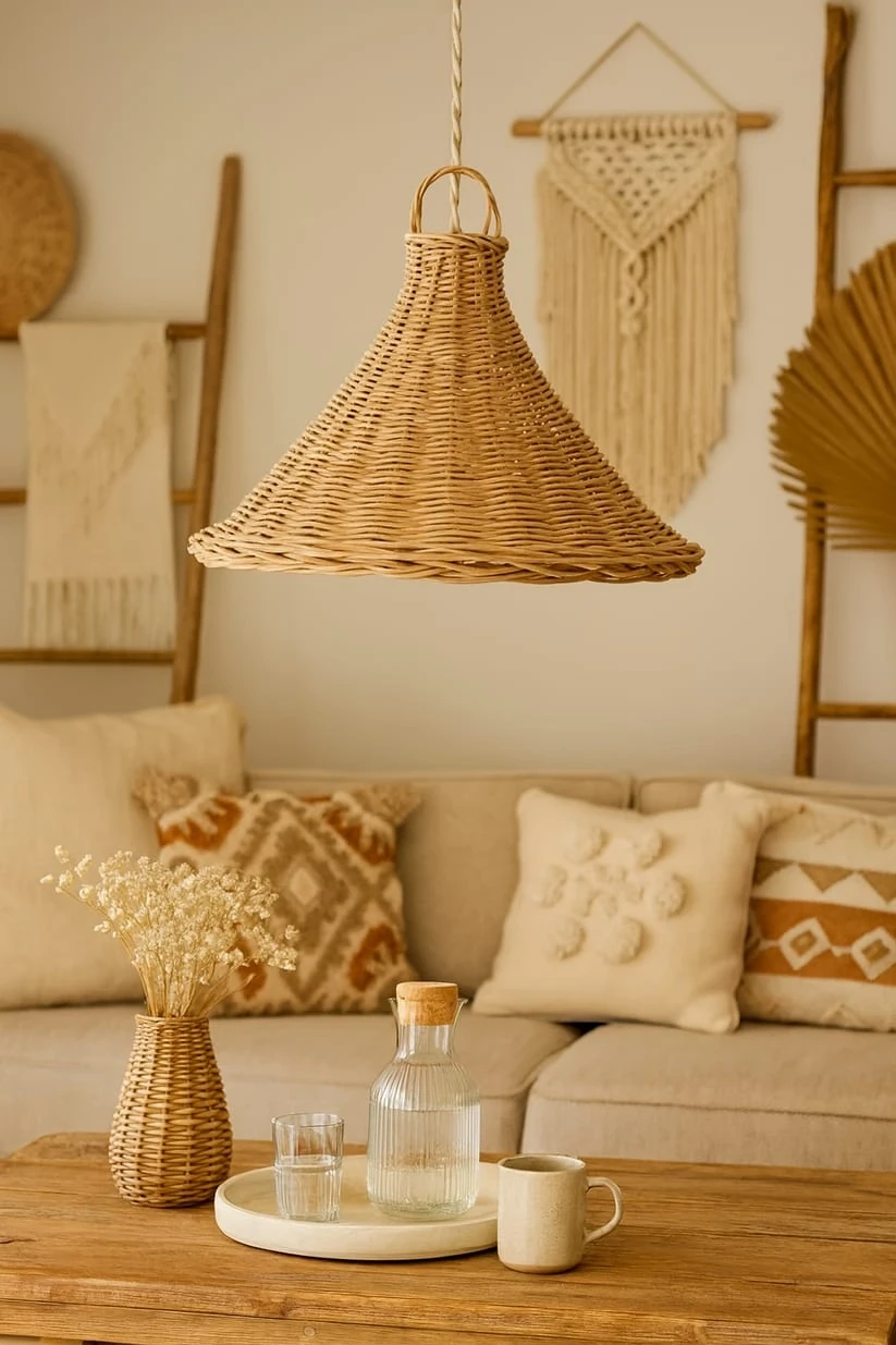 Bamboo Hanging Light for Living Room | Cane Pendant Lamp