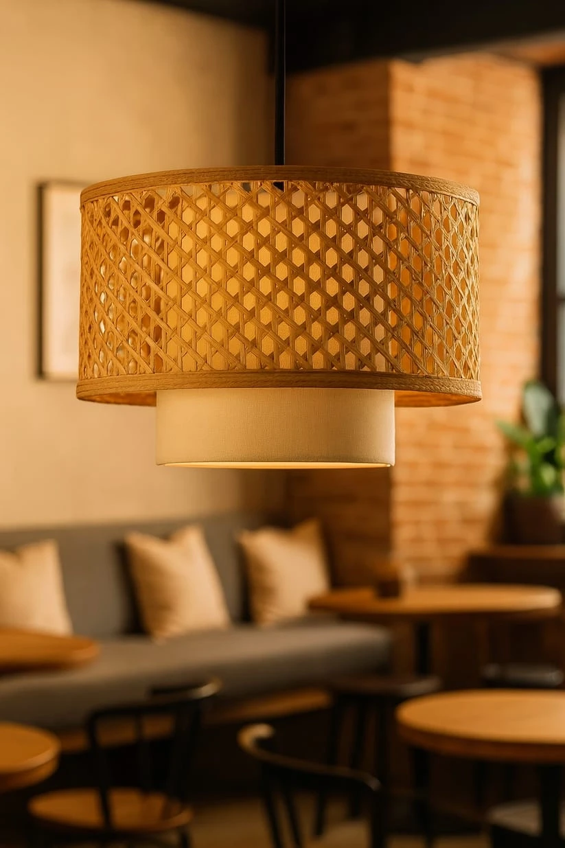 Bamboo Ceiling Light for Kitchen | Rattan Flush Mount Lamp