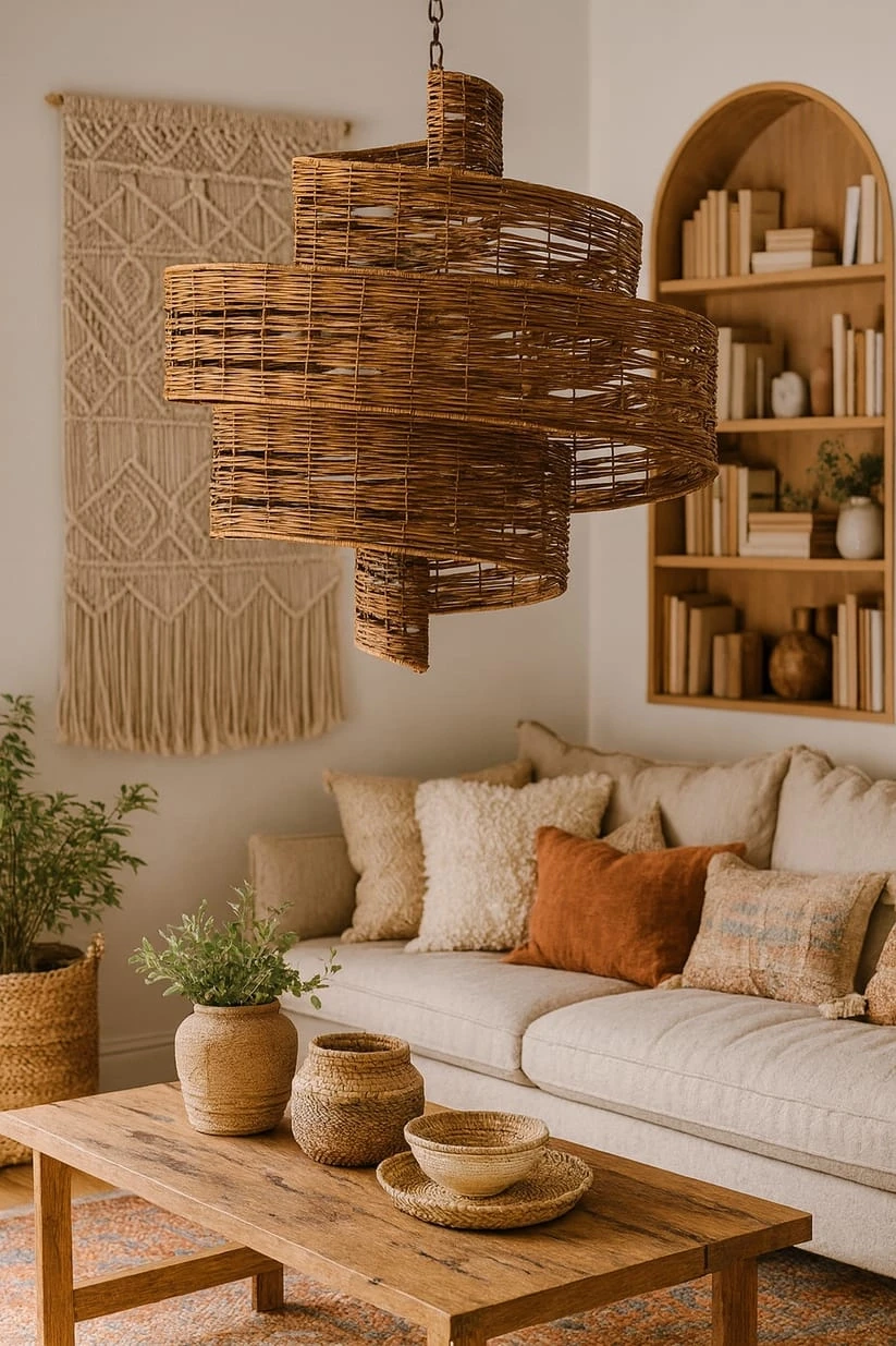 Bamboo Chandelier for Dining Room | Rattan Hanging Light