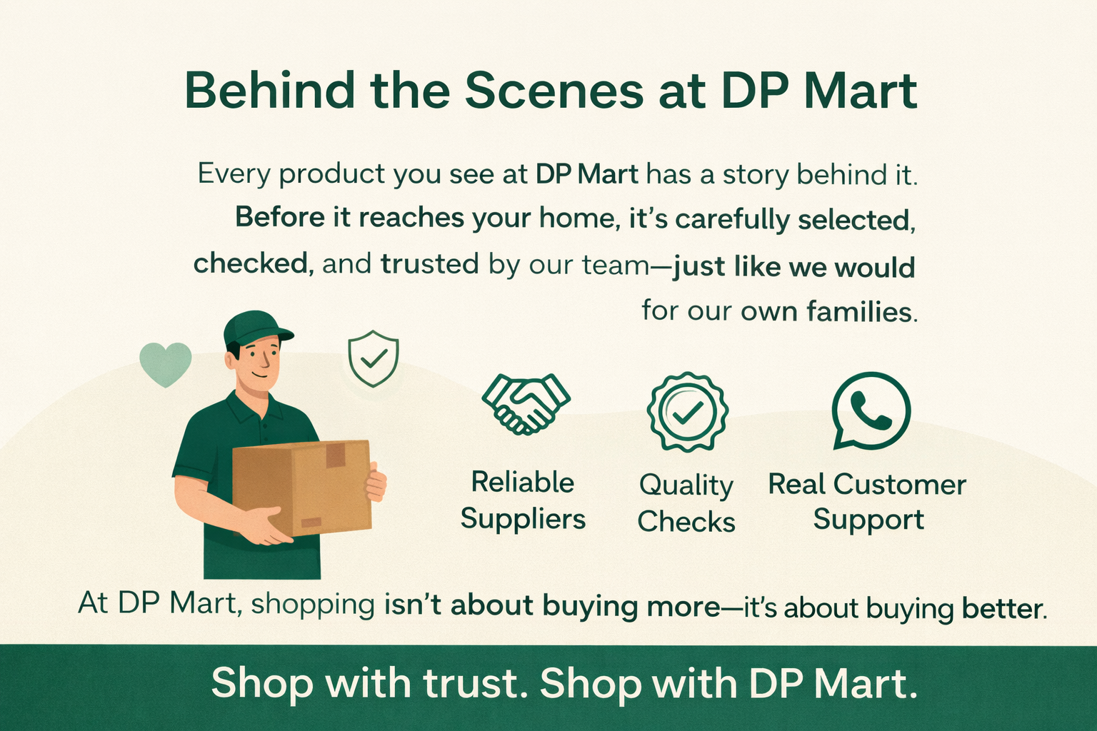 “Behind the Scenes: How DP Mart Curates the Best Products” — connect emotionally with your audience.