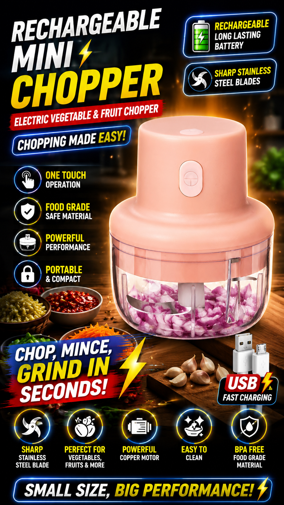 Electric Rechargeable Mini Chopper