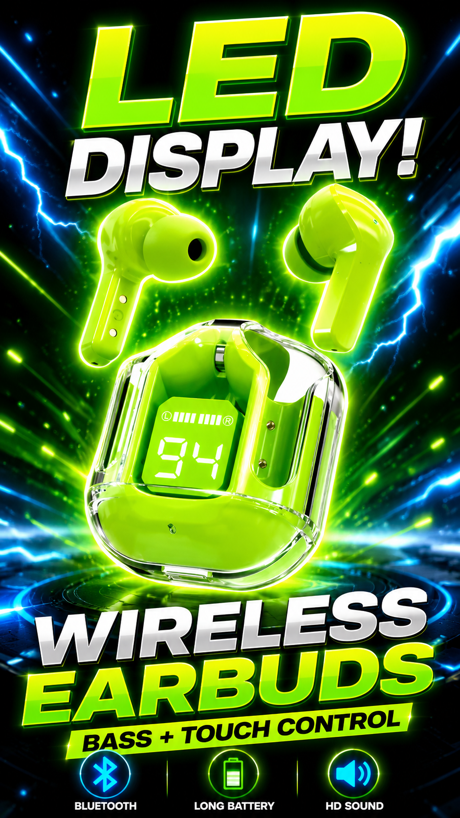 Ultra Pods Earbuds with LED Display